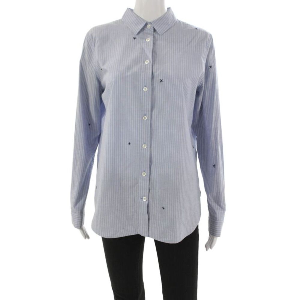 Closed Womens Striped Cotton Collared Button-Up Long Sleeve Blue Size M